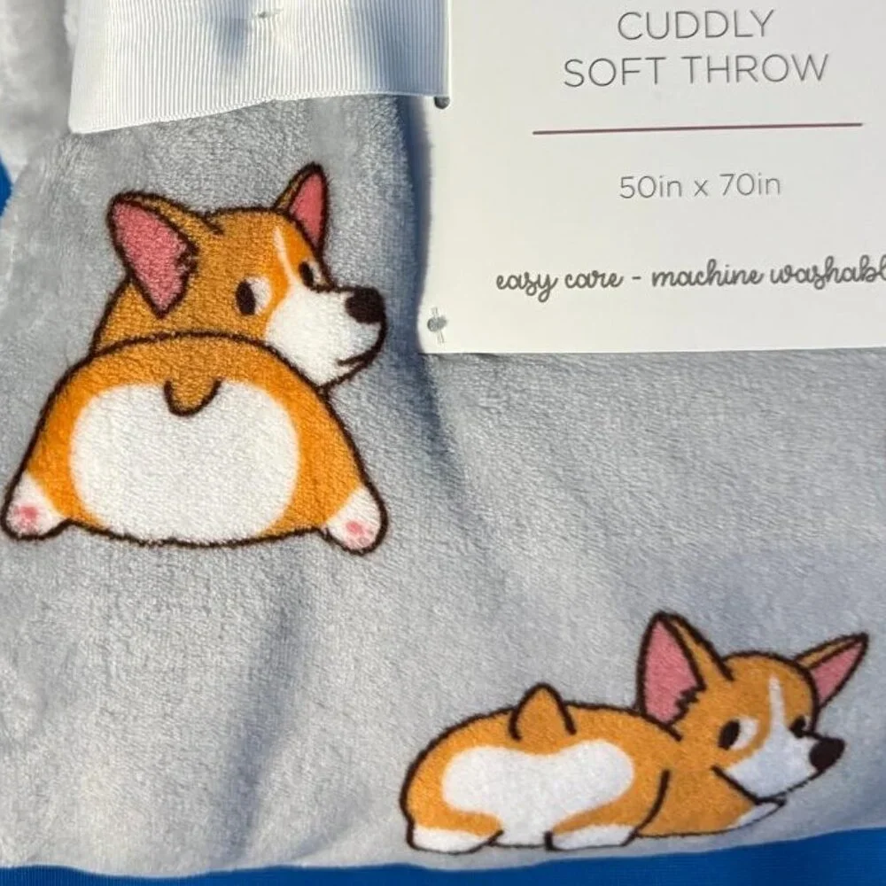 NWT / NEW CORGI ( PEMBROKE / CARDIGAN WELSH ) OVERSIZED 50” X 70” PLUSH THROW